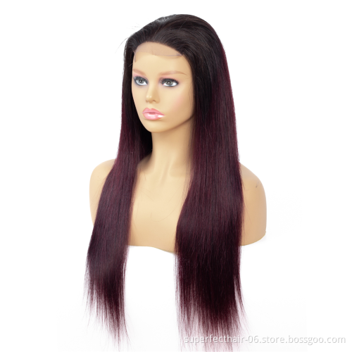 Wholesale Indian Virgin Remy Hair 4*4 Lace Closure Wigs 1B 27 1b 30 1B 99j Color Human Hair Lace Front Wig